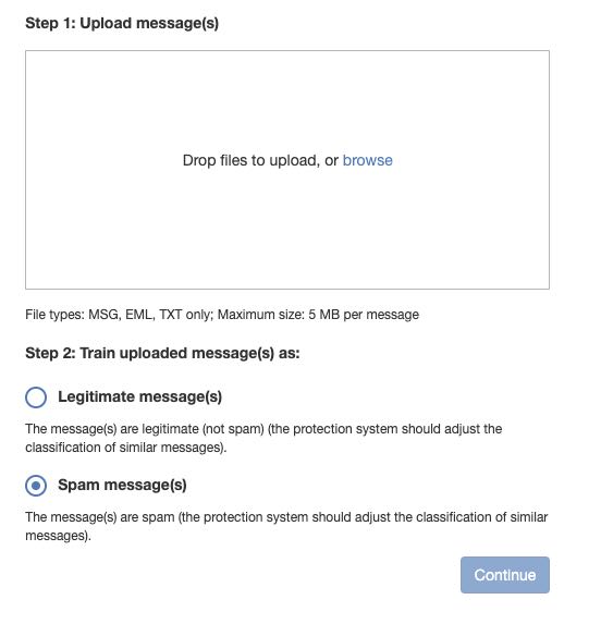 tải thư để gửi mẫu spam mới. Lưu ý chọn đúng Spam Messages