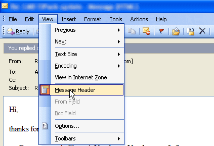email header trong Outlook 2003
