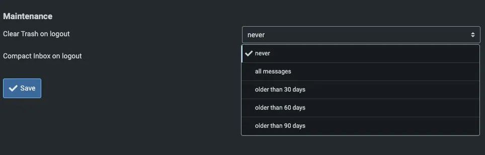 xoá email ở webmail Roundcube mỗi khi thoát khỏi chương trình